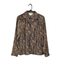 Donnkenny Classics Womens Blouse Medium Long Sleeves Button-down Animal ... - £14.62 GBP