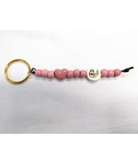 CERAMIC BEAD KITTY CAT DISC &amp; PINK MAUVE HEART SHAPE &amp; ROUND BEADS KEY R... - $7.99