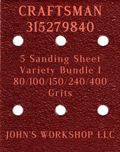 CRAFTSMAN 315279840 - 80/100/150/240/400 Grits - 5 Sandpaper Variety Bundle I - $4.99