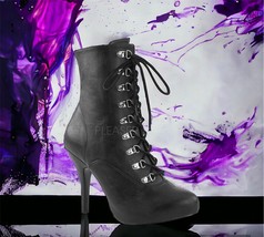 Pleaser Eve 106 Black Ankle Boots Size 10M Faux Leather Platform Side Zip Shoe - £31.96 GBP