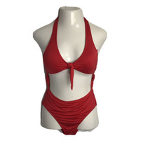 Shade &amp; Shore Cute One-Piece Monokini Tie Halter Swimsuit ~ Red ~ M  - £16.90 GBP