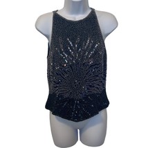 Adrianna Papell Occasions Womens 8 Blue Silk Beaded Sequined Floral Top ... - $18.69