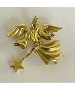 Vintage Signed Gigi GIUSTI Gold Tone Christmas Angel Star Brooch Pin #J1 - £11.40 GBP