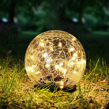 Outdoor Solar Ball Led Lights Garden Crackle Glass Globe Stake Lamp Wate... - $41.79