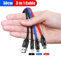 Baseus 3 in 1 USB Cable Type C Cable for Samsung Xiaomi Mi 4 in 1 Cable for iPho - £7.70 GBP