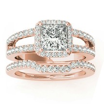 2Ct Princesse Moissanite Halo Fendu Set Mariage Fiançailles Bague Rose Plaqué Or - £122.23 GBP