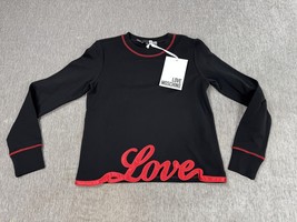 Love Moschino Shirt Womens Large Black Red Applique Hem Long Sleeve Crew... - $49.49