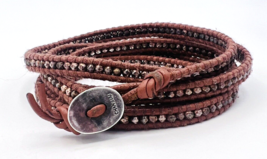 Chan Luu Brown Leather Wrap Bracelet Oxidized Sterling Silver Nuggets 32 in - £62.14 GBP