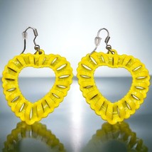 Bright Yellow Dangle Earrings Metal Work French Wire Light Weight Women Fashion - $8.45