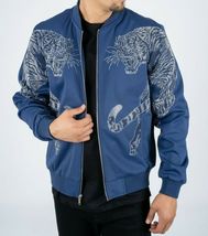 Mens Platini Bamber Jacket with Lion Rhinestone Design Zip up BMJ8133 Blue image 2