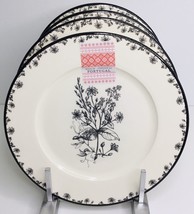 4 Salad Plates CMG Ceramicas Portugal Hand Made White Black Plates 8.5&quot; New - £40.94 GBP