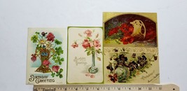 Four Antique Postcards Birthday Greeting Embossed Roses In Vases Art Deco P1 - £4.59 GBP