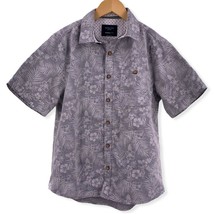 Level Ten Button Front Grey Tropical Print Short Sleeve Medium 10/12 - $11.65