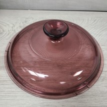 Vintage 8&quot; Pyrex V 2 5 C A Round Cranberry Ribbed Glass Replacement Lid - £5.47 GBP