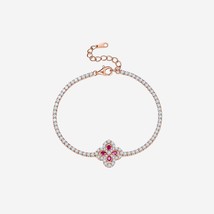 Lab-Grown Ruby 925 Sterling Silver Flower Shape Bracelet - £67.69 GBP