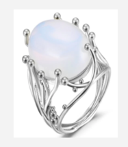 SILVER OPAL GEMSTONE COCKTAIL RING SIZE 5 6 7 8 9 10 - £31.45 GBP