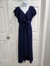 BTFBM Dark Blue Chiffon Short Sleeve Party Cocktail Ruffle Dress V Neck ... - $28.01