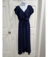 BTFBM Dark Blue Chiffon Short Sleeve Party Cocktail Ruffle Dress V Neck ... - $539.25 MXN