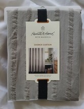 Hearth &amp; Hand w/ Magnolia Jet Gray Crinkle Stripe Fabric Shower Curtain New - £15.89 GBP
