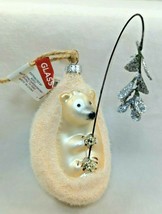 Blown Glass Furry Hedgehog w/ Mistletoe on Wire Pole Christmas Ornament NEW - £12.86 GBP