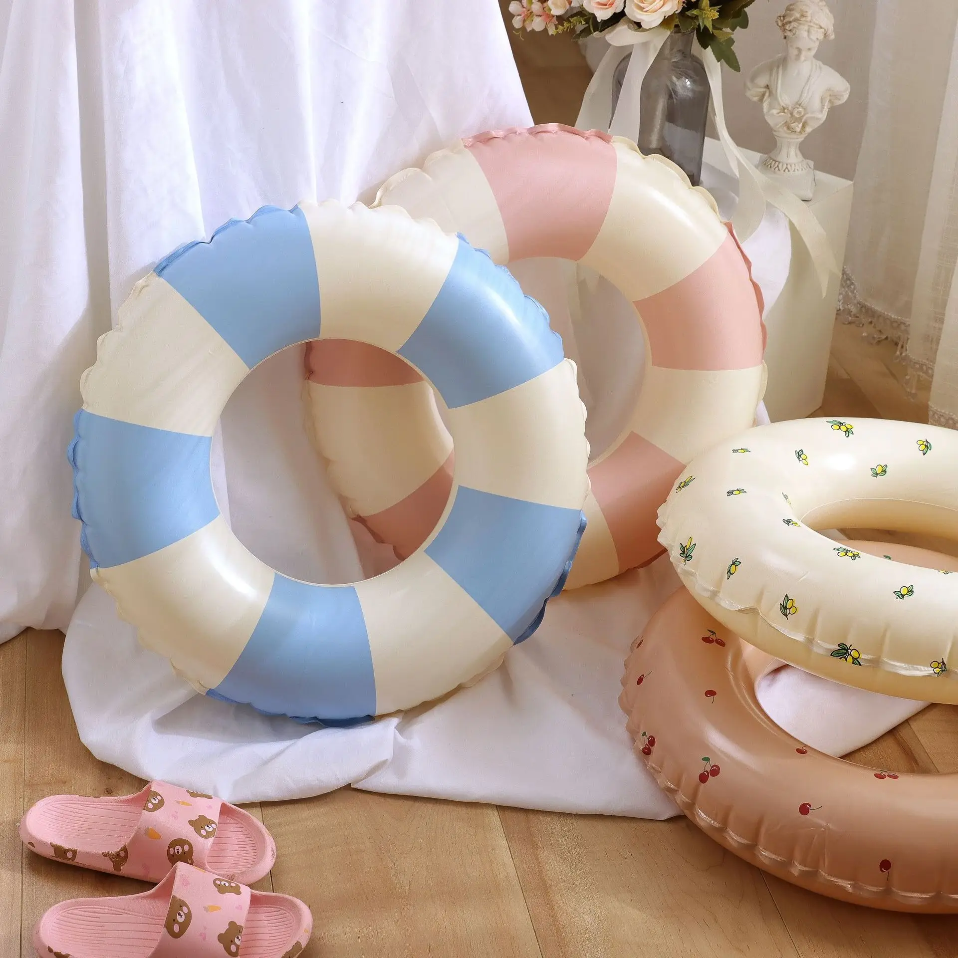 Sporting Vintage Striped Adult Kids Swimming Circle Pool Floats Inflatable Swimm - £35.18 GBP