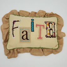 Burlap FAITH Pillow Embroidered Colorful Rustic Country Decor- 13&quot; x 9.5&quot; - £12.83 GBP