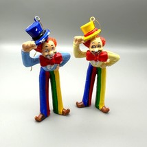 Vintage Clown Ornaments With Top Hats &amp; Bow Ties Set Of 2 Handpainted Colorful - $49.45