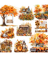 Autumn Fall Leaves Stickers House Pumpkin Patch Truck Sunflower Scrapbook Decor - $8.20