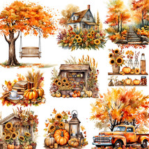 Autumn Fall Leaves Stickers House Pumpkin Patch Truck Sunflower Scrapbook Decor - £6.59 GBP