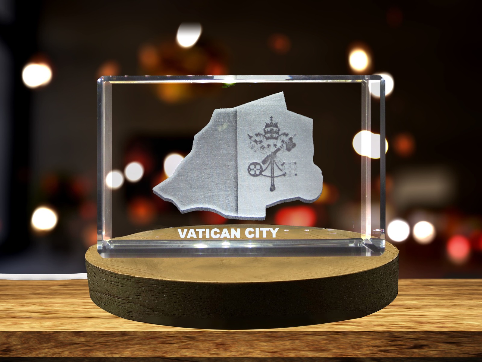 LED Base included | Holy See (Vatican City) 3D Engraved Crystal 3D Engraved