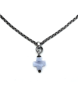 Sterling Silver Blue Chalcedony Cross Rolo Chain Necklace 16 in - $41.58