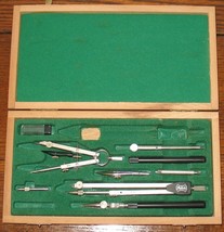 Vtg Prazisa #209 8 Piece Drafting Engineering Tools Compass Set in Wooden Case - £22.65 GBP
