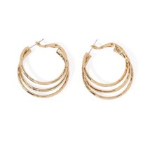 18K Gold Triple Band Hoop Earrings - shiny, vermeil, elegant, misomme - £37.19 GBP