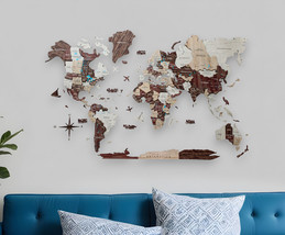 35&quot; X 59&quot; Brown and Beige Wood World Map Hanging Dimensional Sculpture - $432.49