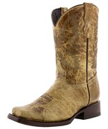 Kids Unisex Genuine Leather Cowboy Boots Distress Sand Square Toe Size 1... - €47,76 EUR