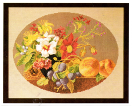 Fine Art Counted Cross Stitch Kit Fruit and Vase w Flowers Sevres Needle Work - $32.41