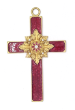 Large Brass &amp; Enamel Cross Pecklace Pendant, Charm - Rhinestones - $183.31 MXN
