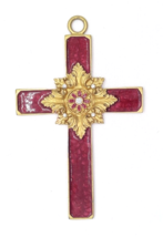 Large Brass &amp; Enamel Cross Pecklace Pendant, Charm - Rhinestones - £7.97 GBP