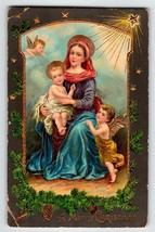 Christmas Postcard Madonna Cherubs Angels Gel Embossed Religious Germany 1909 - £13.75 GBP