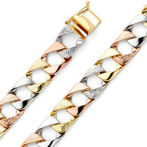 Men&#39;s 14K Tri-Color Gold Fancy Cuban Link Bracelet - $1,160.99