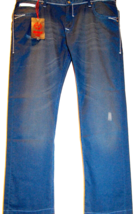 Mondo Men&#39;s Blue Cotton White Leather Lining Stylish Denim Jeans Sz 38 /... - $186.65