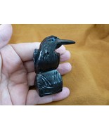 (Y-BIR-RA-203) BLACK RAVEN CROW Onyx carving PERU figurine bird Noir ravens - $19.62