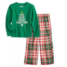 Boys Christmas Pajamas Famjams Green Red 2 Pc Top &amp; Pants FUN LOVE FAMIL... - £15.82 GBP