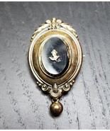 Biedermeier Antique 1840s 585/14K Foam Gold Onyx with Seed Pearl Brooch ... - €323,53 EUR