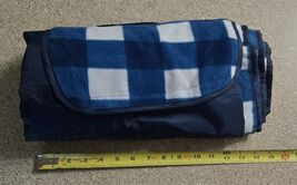 Roll Out Fold Up Blue locking Checkered Picnic Blanket - $9.90