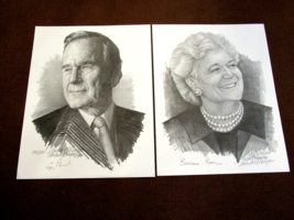 George H.W. Bush Barbara Bush Signed Auto Portraits By Artist Michael Reagan Jsa - £2,724.71 GBP