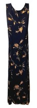 VTG 90s Navy Blue Floral Print Maxi Shift Dress Size 3 Rayon Bohemian Grunge - £17.36 GBP