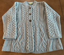 Shannon Woolen Mills 100% Merino Wool Cable Blue 3-Button Cardigan Sweat... - $48.38