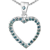 14K White Gold Plated Ocean Blue Real Moissanite Shared-Prong Heart Pendant Xmas - £47.78 GBP