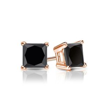 4.50CT Black AAA Princess Cut Enhanced Diamond 14K Solid Rose Gold Stud Earrings - £853.52 GBP